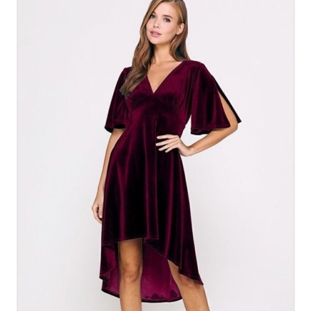 NWT Red V-Neck Velvet Dress SMALL
